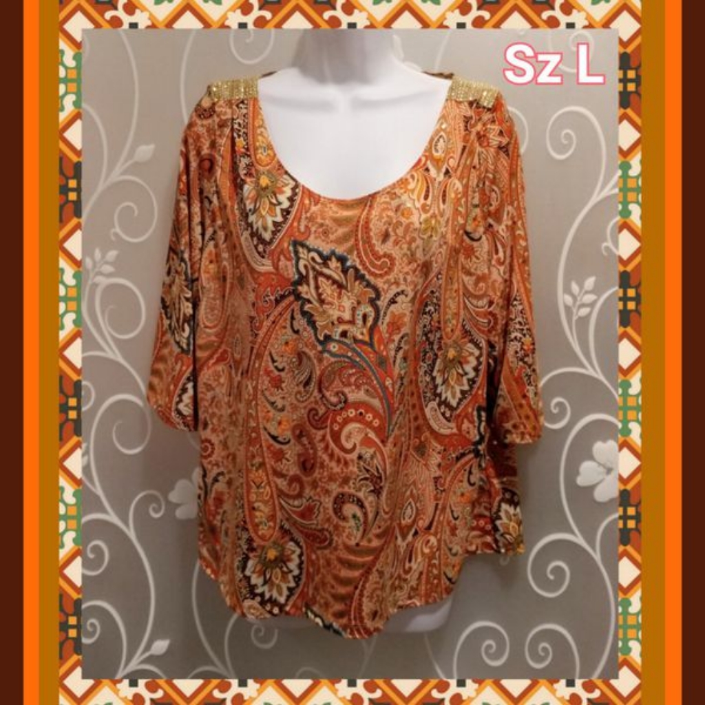 Womens Earthy Tone Paisley Top Size L